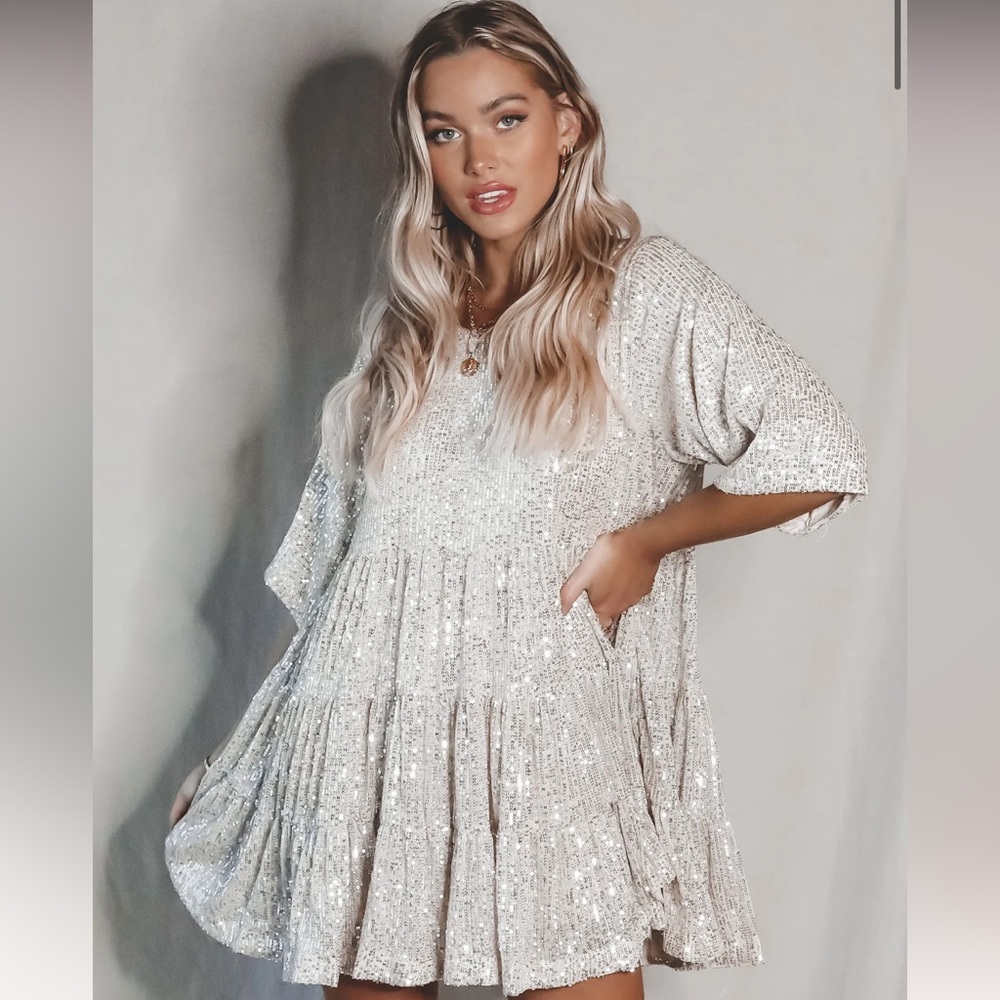 Amazing Lace Silver Sequin Mini Dress